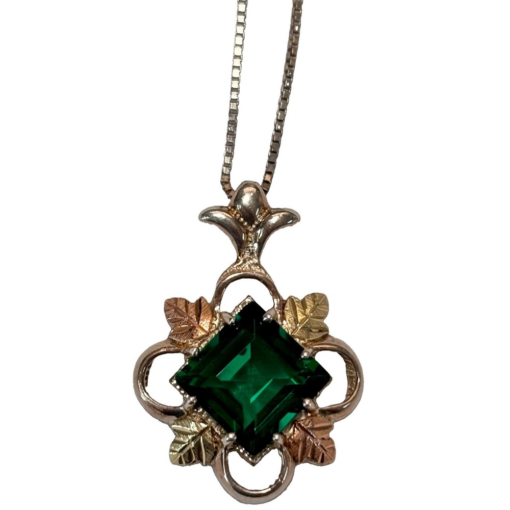 Sterling Silver Coleman Co. Black Hills Gold & Green Helenite Pendant & 18 in Ch